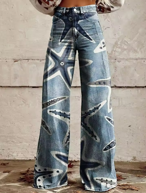 Paola | Jeans larges boho avec motif ludique