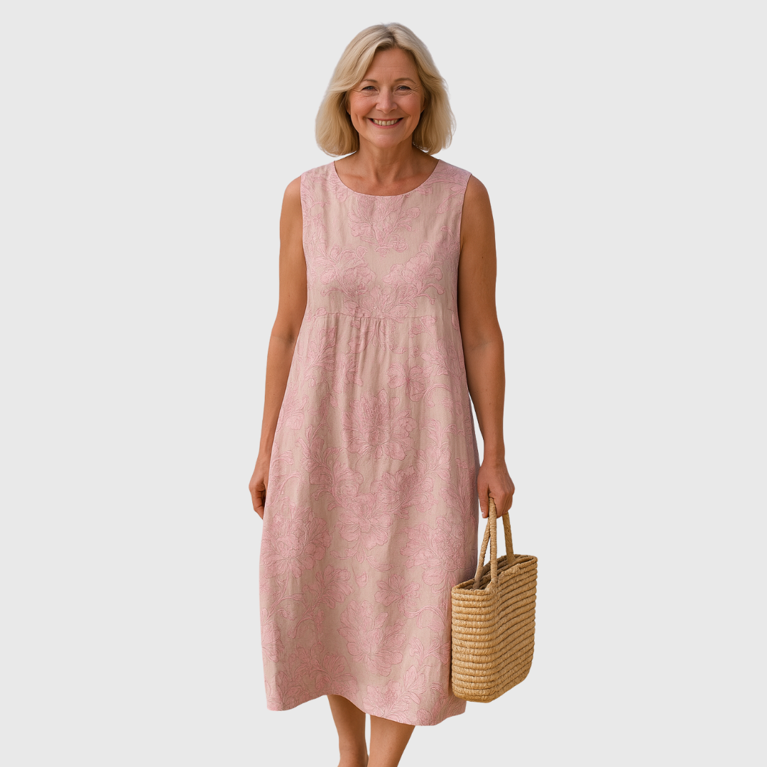 Cavell™ – Robe d'Été avec Imprimé de Fleurs Roses Douces & Coupe Ample