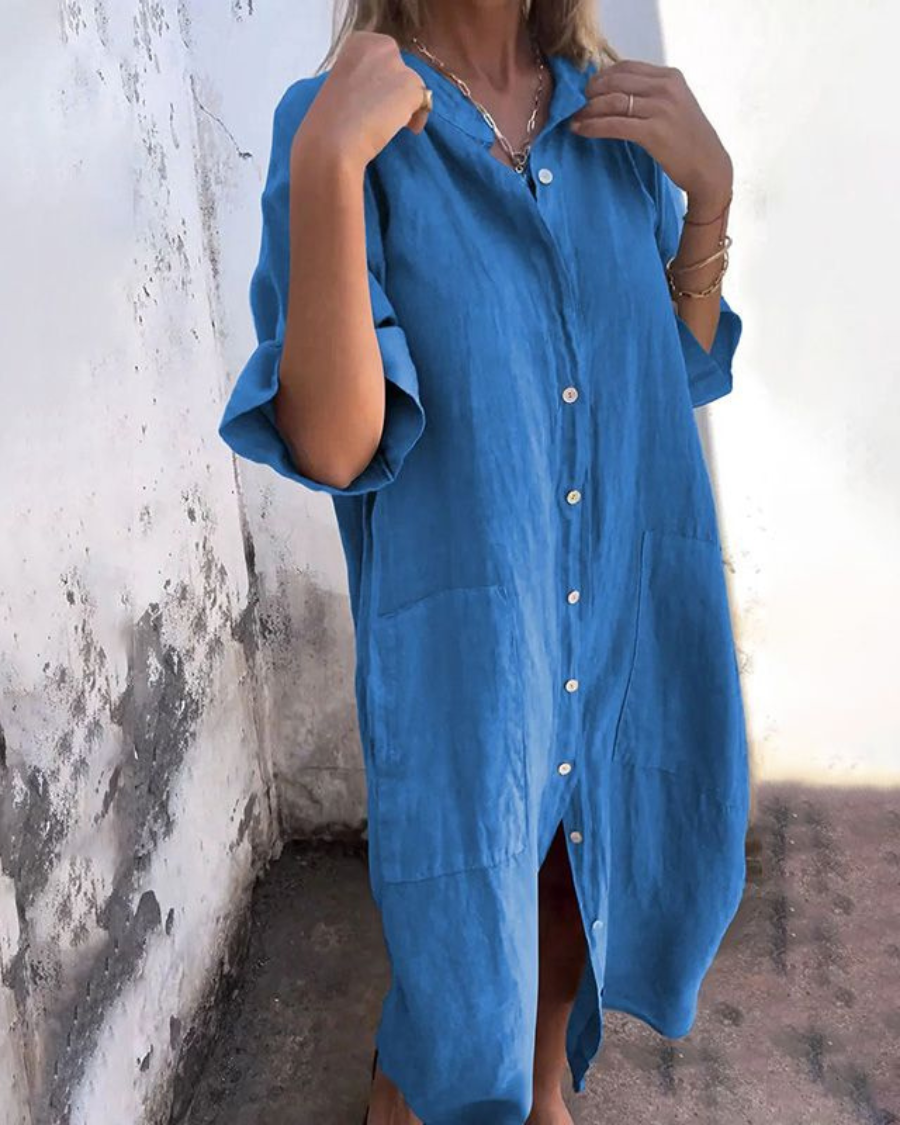 Mellie™ - ROBE CHEMISE CASUAL LONGUE À LA CHEVILLE AVEC UN STYLE SANS EFFORT