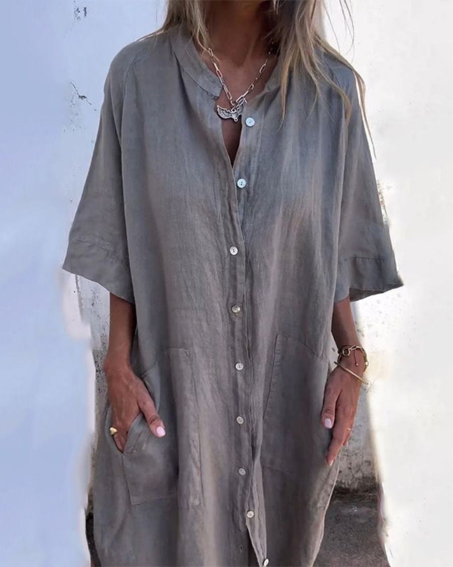 Mellie™ - ROBE CHEMISE CASUAL LONGUE À LA CHEVILLE AVEC UN STYLE SANS EFFORT