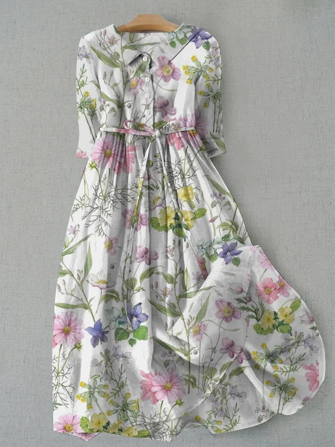 Dahlia - Robe A-Line Florale avec Taille Lacée pour l'Été