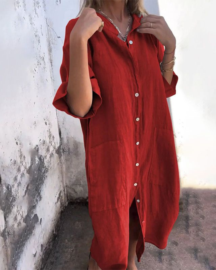Mellie™ - ROBE CHEMISE CASUAL LONGUE À LA CHEVILLE AVEC UN STYLE SANS EFFORT