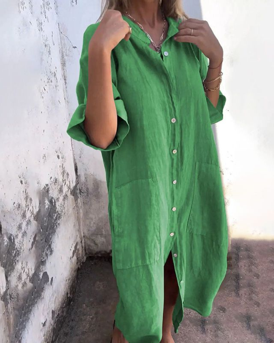 Mellie™ - ROBE CHEMISE CASUAL LONGUE À LA CHEVILLE AVEC UN STYLE SANS EFFORT