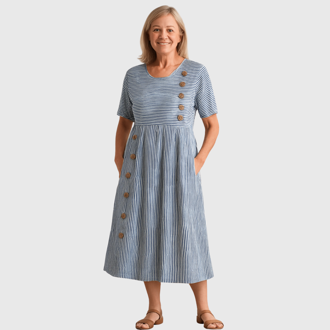 Cavell™ – Robe à boutons rayée avec coupe décontractée et tissu doux