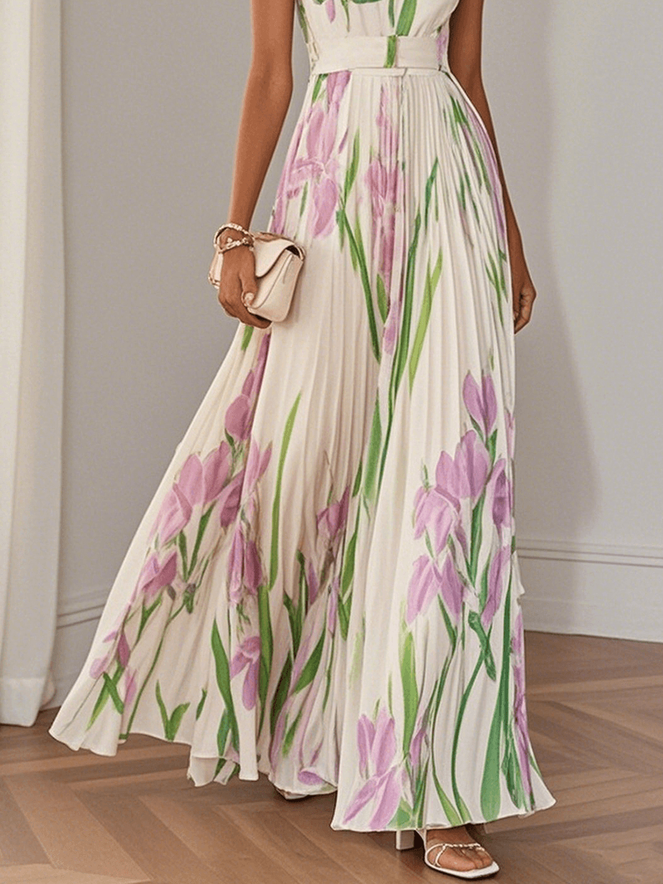 Liana™ | Robe Maxi en Chiffon Plissé