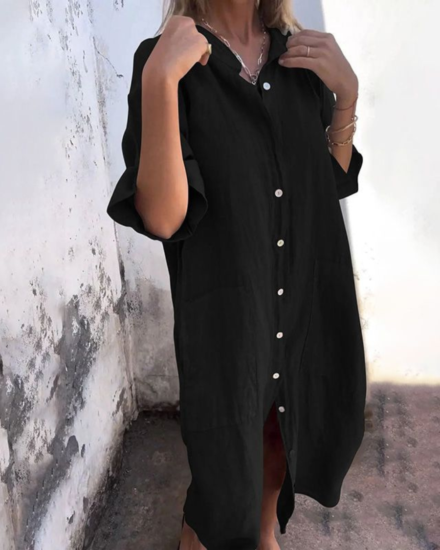Mellie™ - ROBE CHEMISE CASUAL LONGUE À LA CHEVILLE AVEC UN STYLE SANS EFFORT