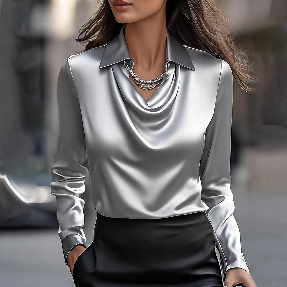 Noelle™ - BLOUSE BRILLANTE AVEC COL PLISSE