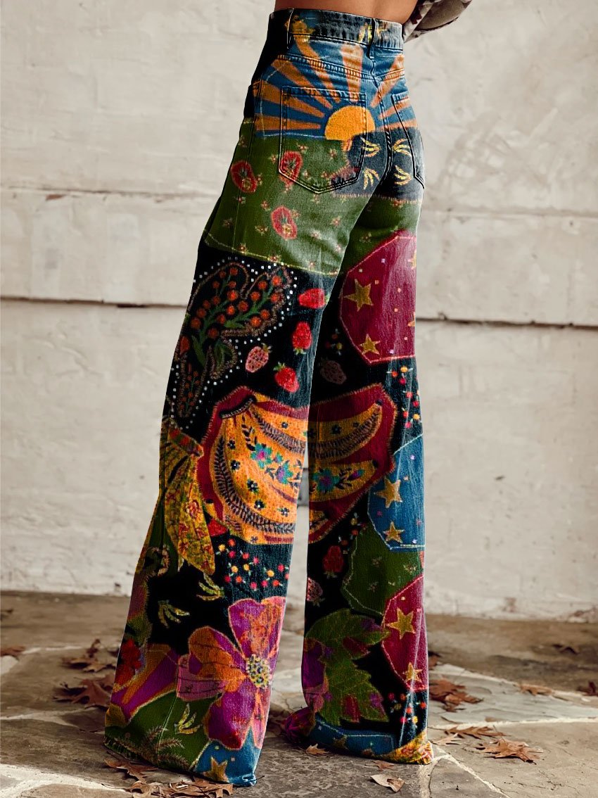 Siena | Jean large boho avec impression magique