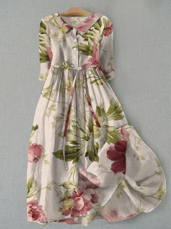 Baylee - Robe Florale Rétro avec Taille Lacée