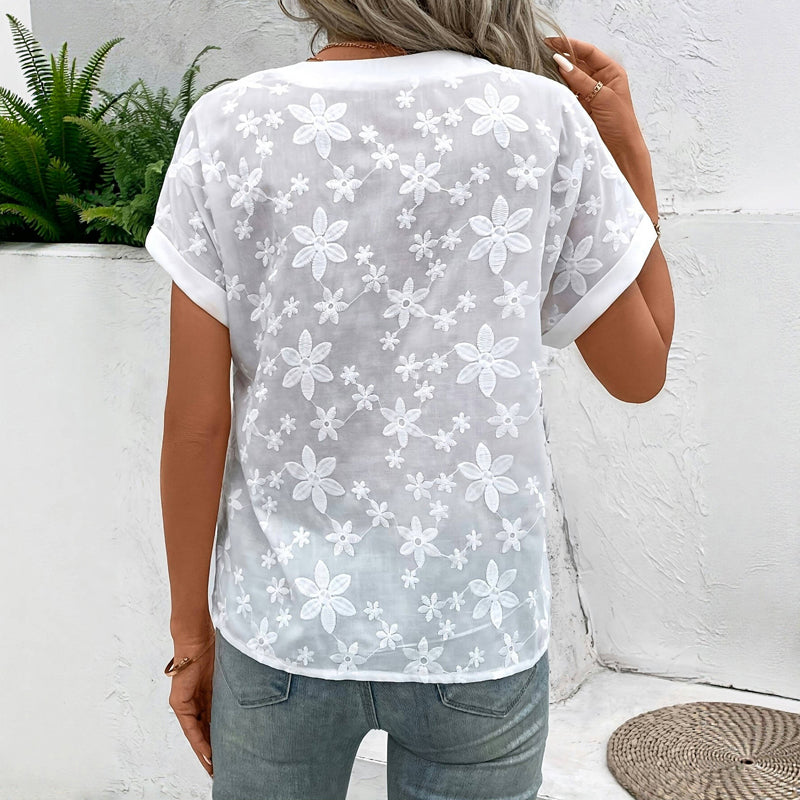 Aliva™ - BLOUSE DÉCONTRACTÉE À FLEURS BRODÉES