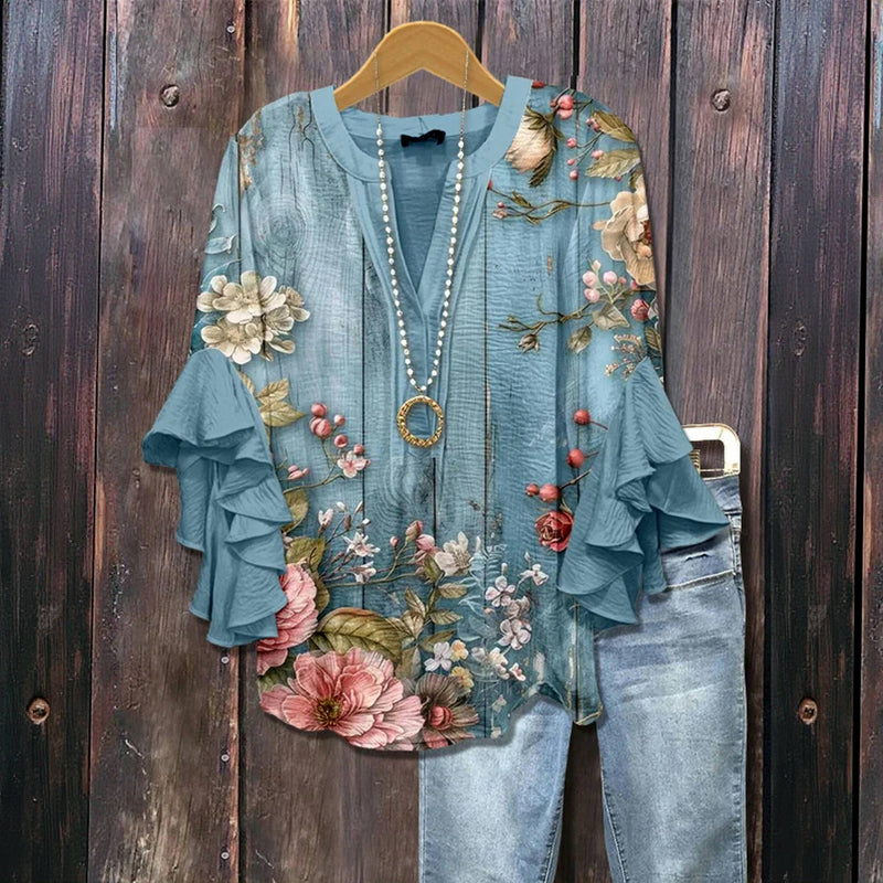 Roselle™ - BLOUSE VINTAGE À IMPRIMÉ FLORAL AVEC DESIGN ÉLÉGANT
