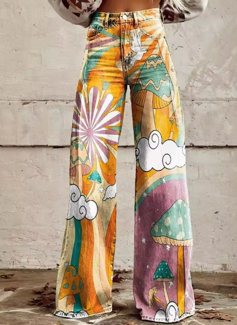 Frederica | Pantalon large ludique avec imprimé rétro boho