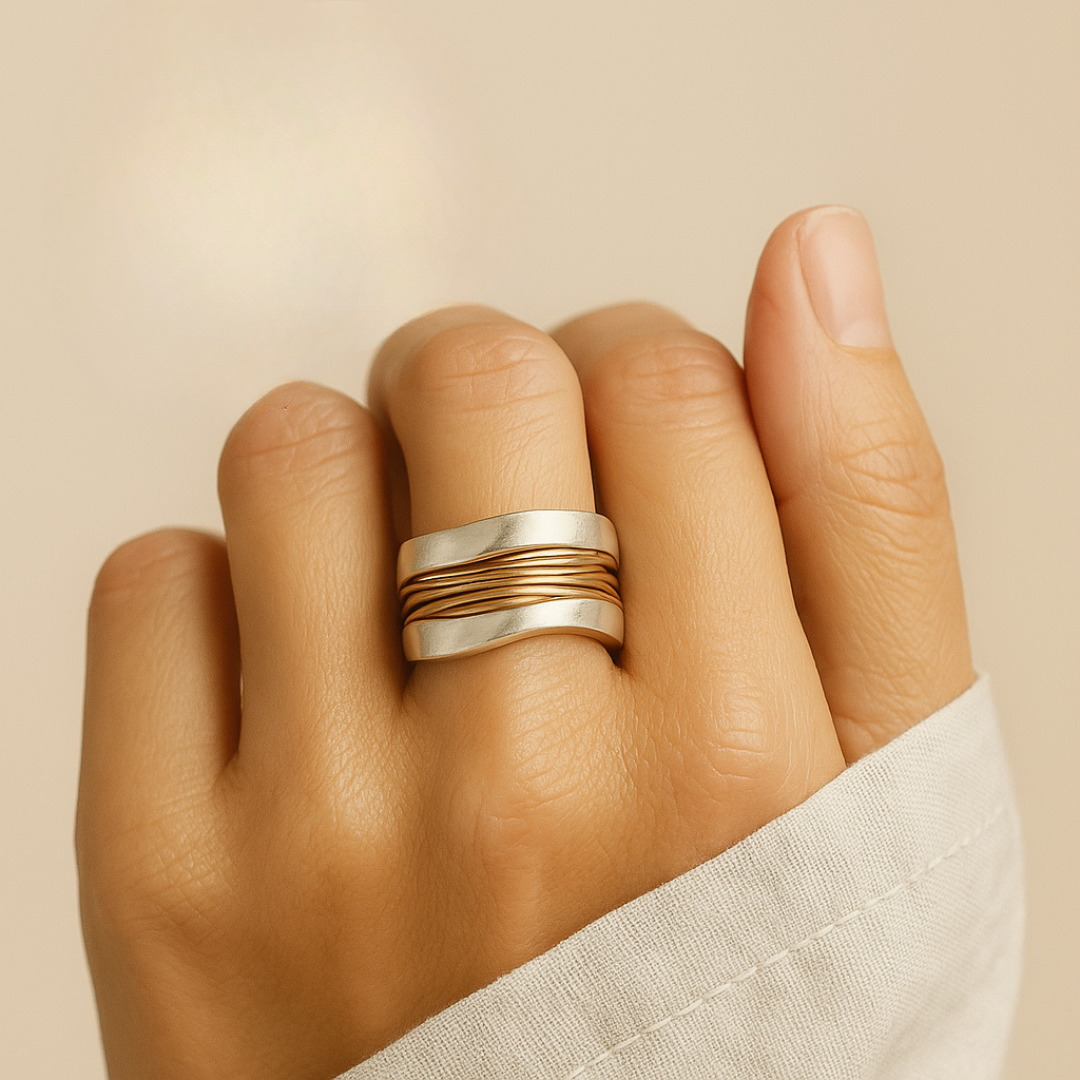 ECSTASY™ - Bague en Fils Argentés et Dorés