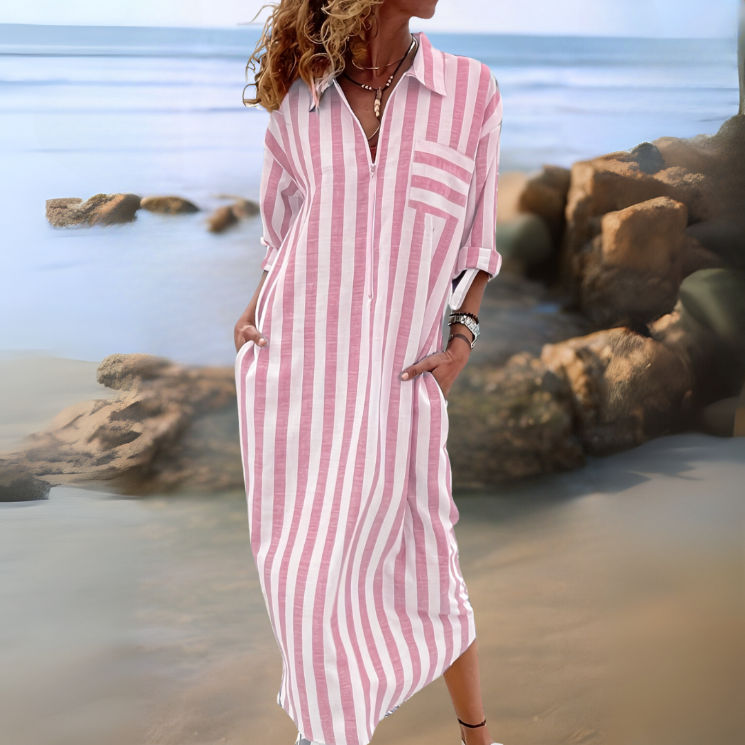 Joyce™ - ROBE À RAYURES ÉLÉGANTE AVEC ENCOLURE EN V