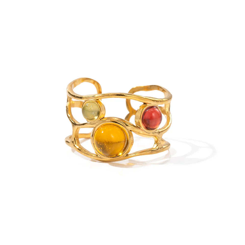 Colorful Irregular Crystals Gold Ring