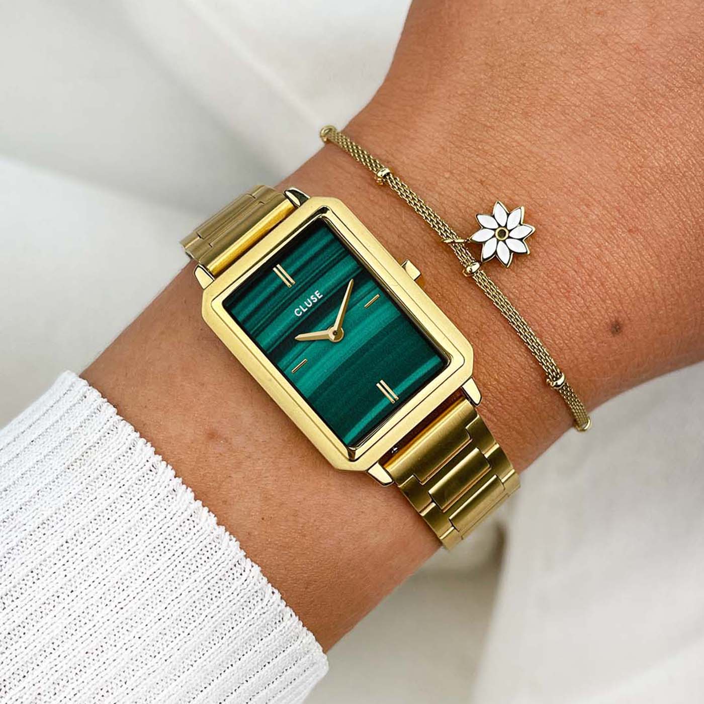 Montre Fluette Acier, Couleur Verte, Or