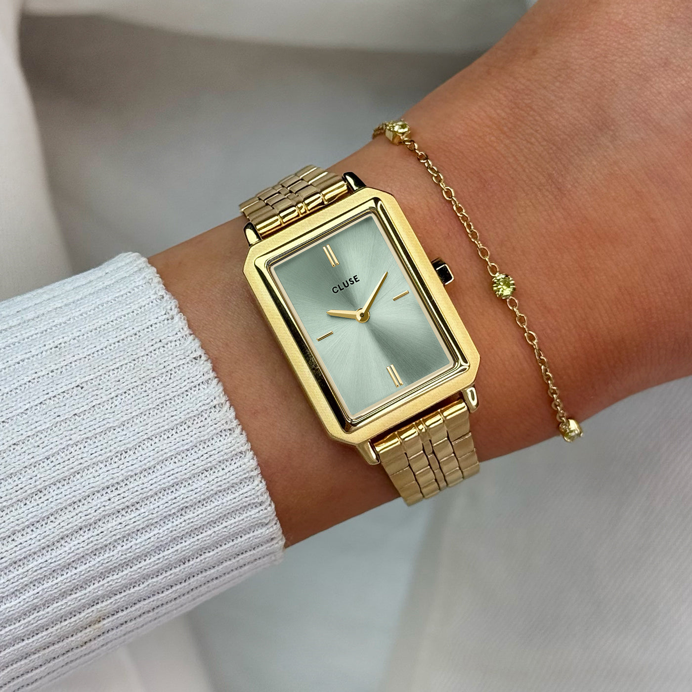 Montre Fluette Acier, Vert Sauge, Couleur Or