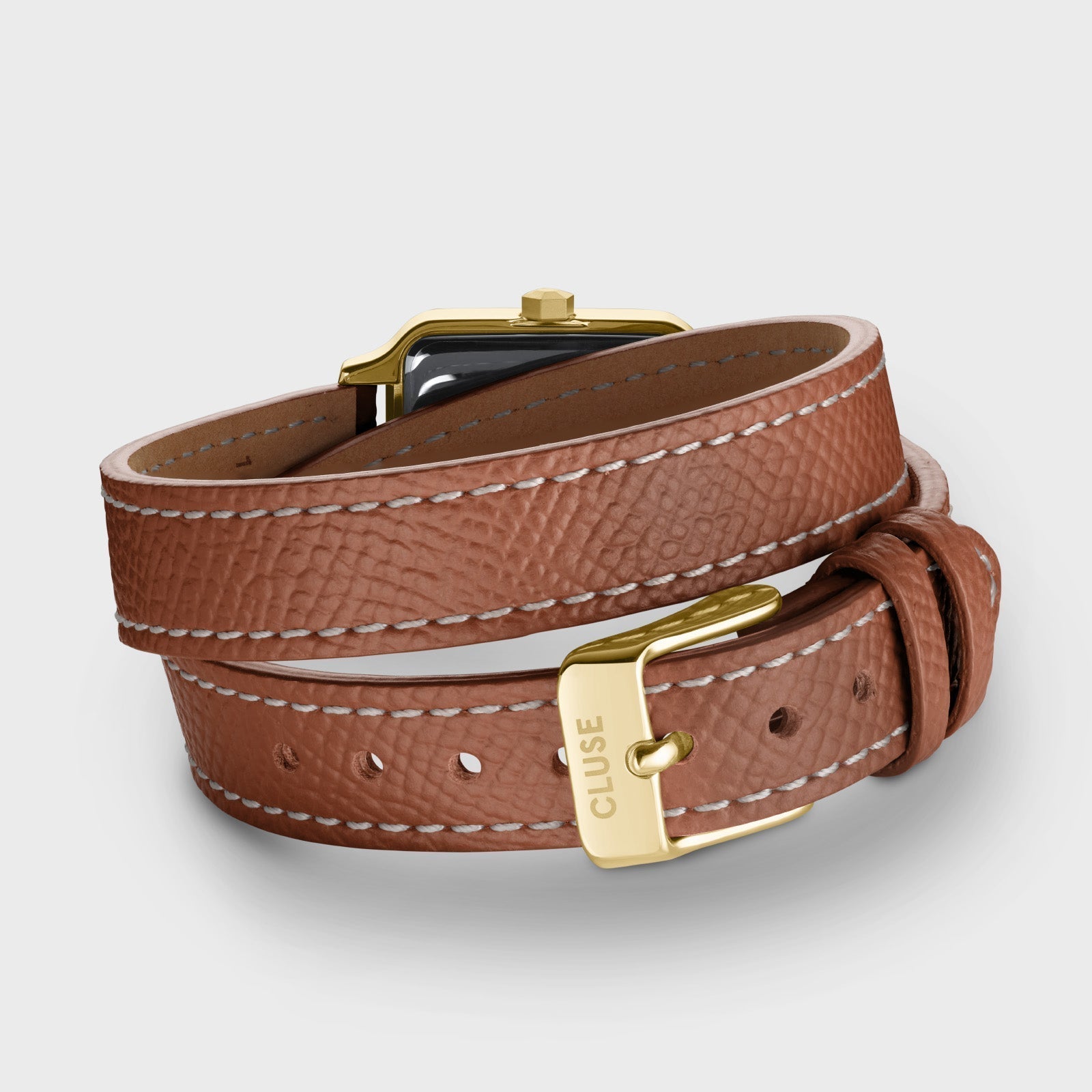 Gracieuse Petite Montre Double Cuir, Coquille, Couleur Or