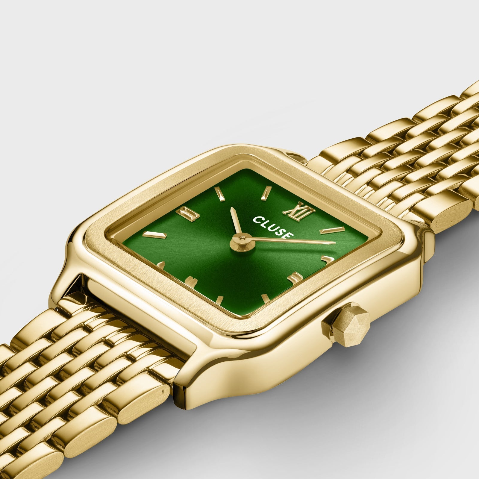 Montre Gracieuse Petite Double Acier, Vert Forêt, Couleur Or