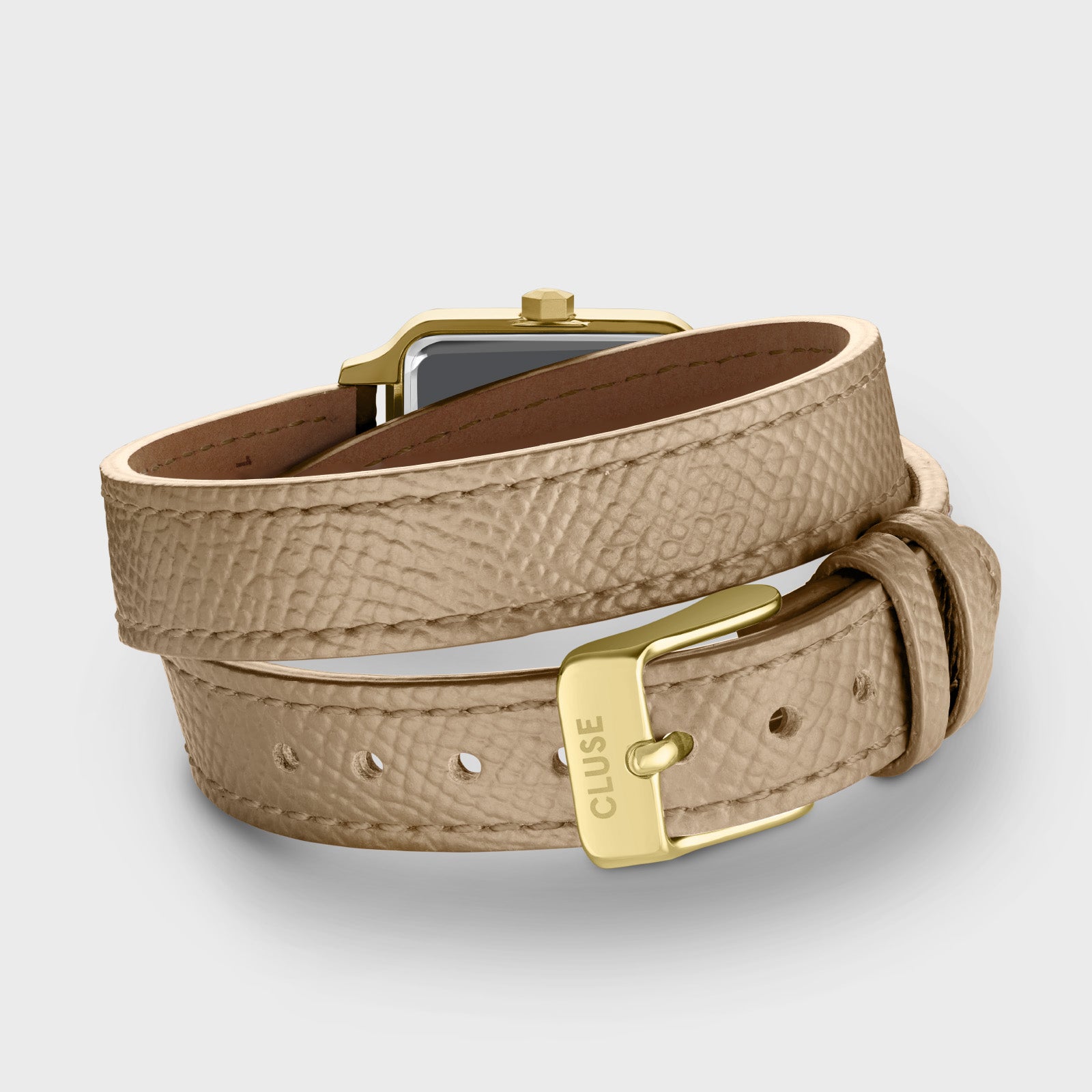 Gracieuse Petite Montre Double Cuir, Rugby Tan, Couleur Or