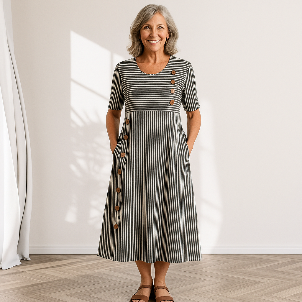 Cavell™ – Robe à boutons rayée avec coupe décontractée et tissu doux