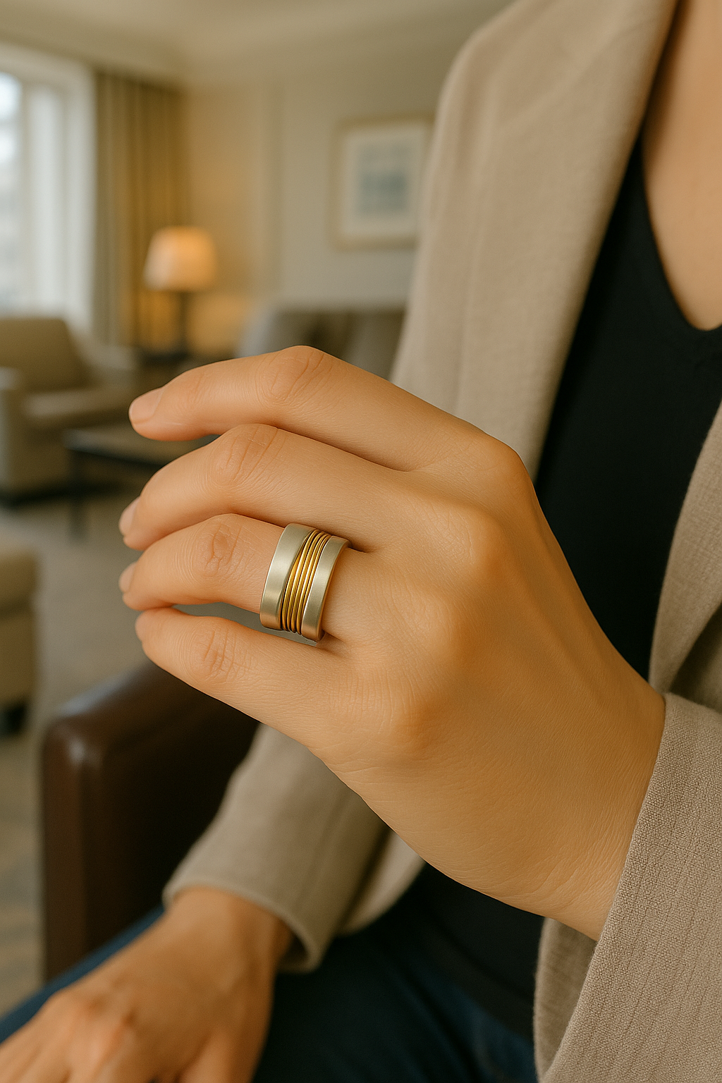 Bague en Argent avec Fils Dorés