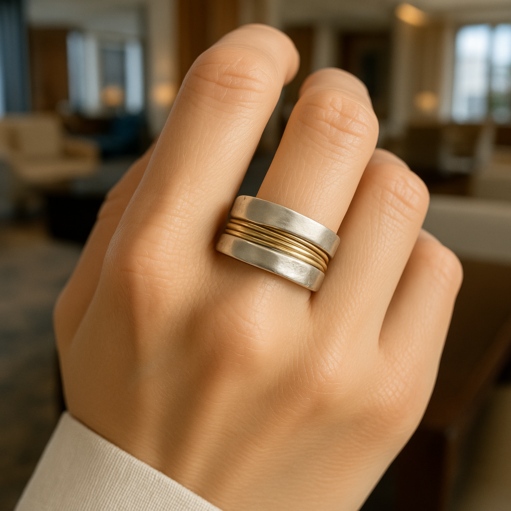 Bague en Argent avec Fils Dorés