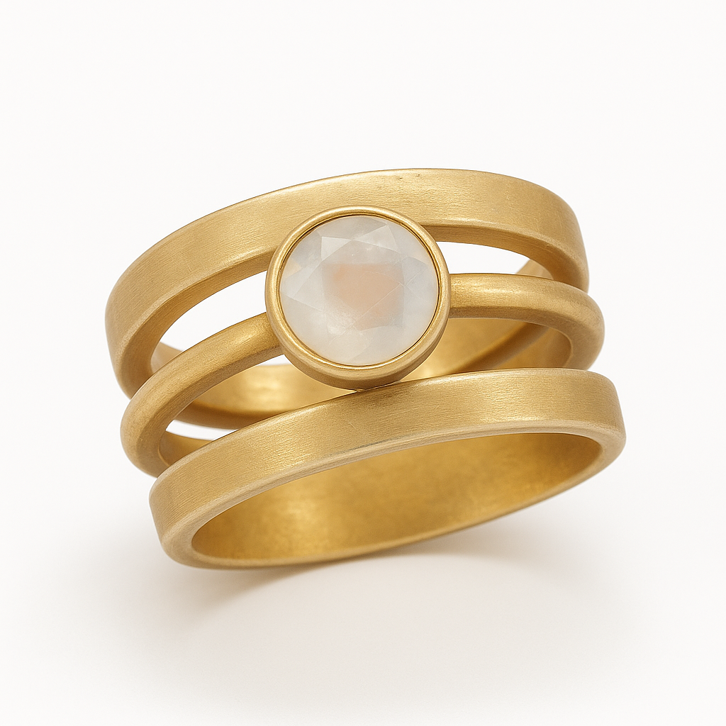Bague Vintage en Or et Pierre de Lune Incrustée
