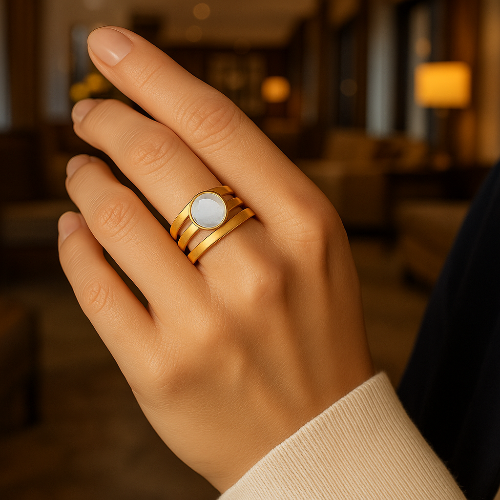 Bague Vintage en Or et Pierre de Lune Incrustée