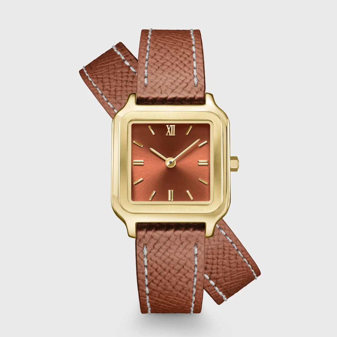 Gracieuse Petite Montre Double Cuir, Coquille, Couleur Or