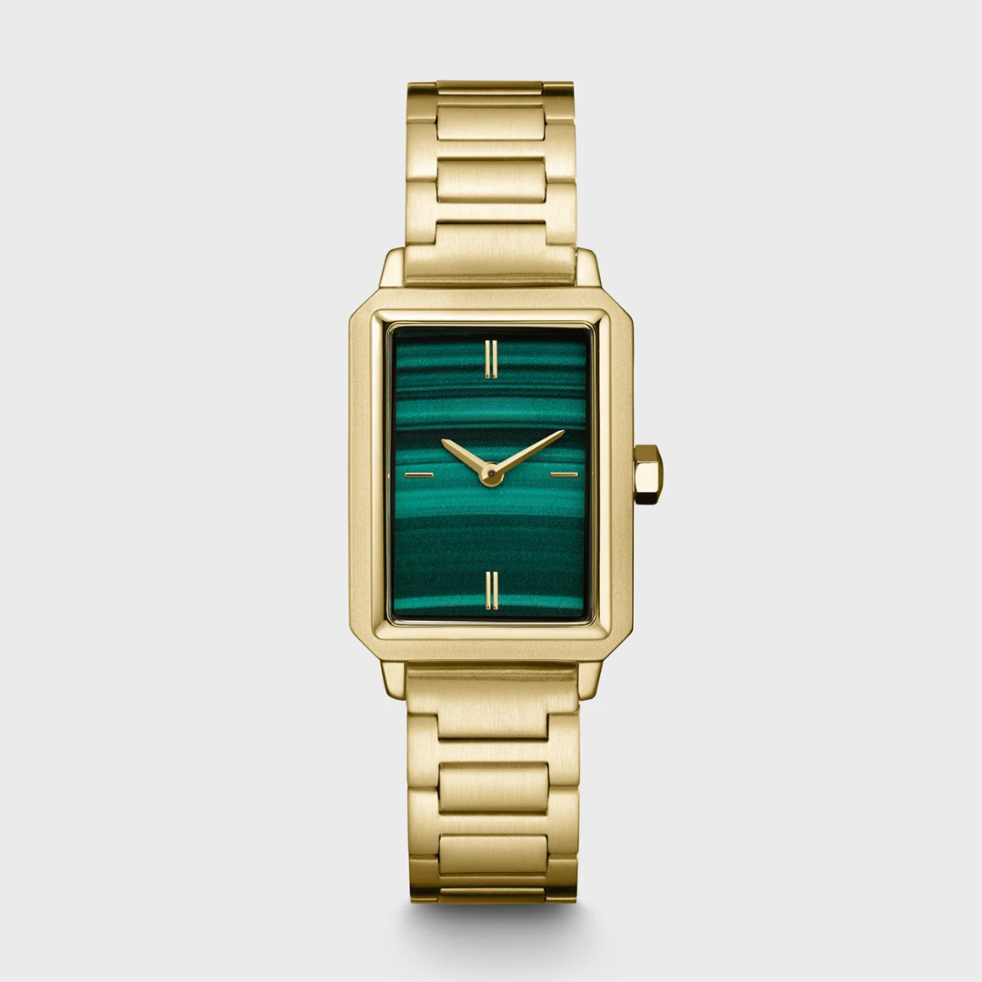 Montre Fluette Acier, Couleur Verte, Or