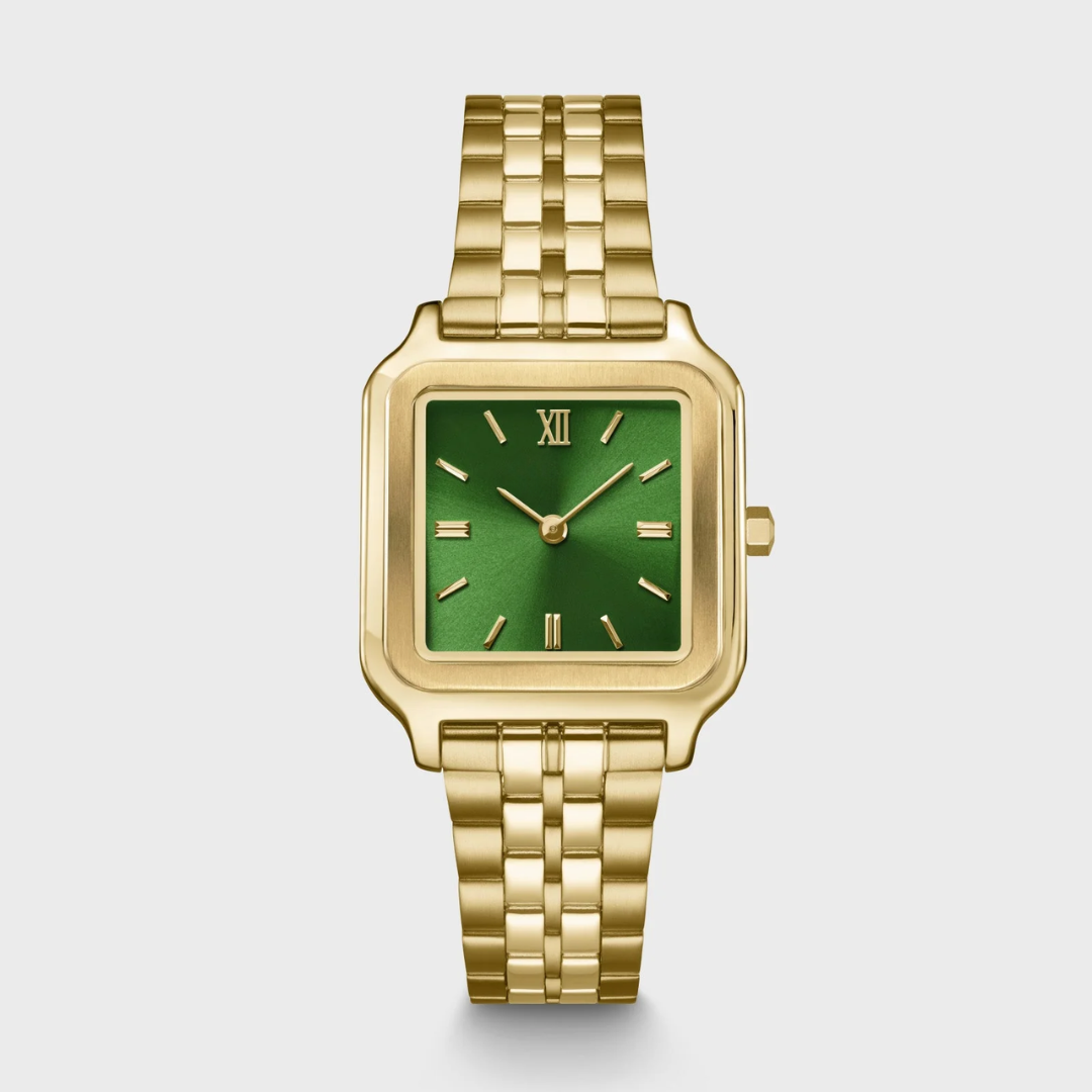 Montre Gracieuse Acier, Vert Forêt, Couleur Or
