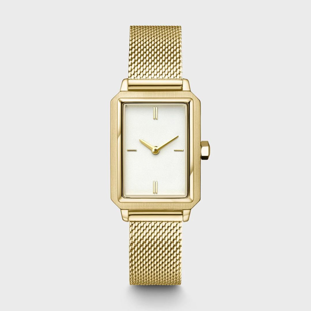 Montre Fluette Maille Blanche, Couleur Or