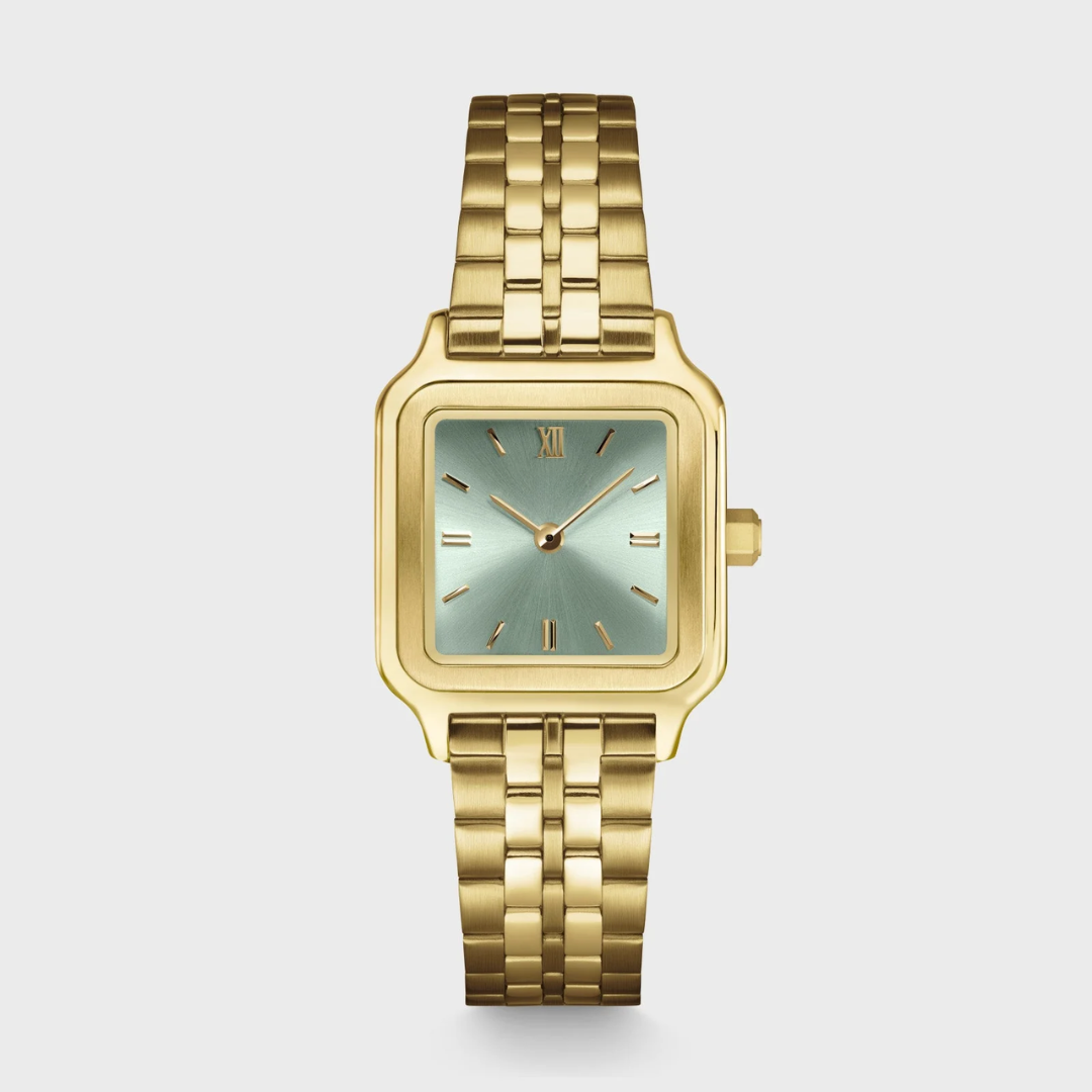 Montre Petite Gracieuse en Acier, Vert Sauge, Couleur Or