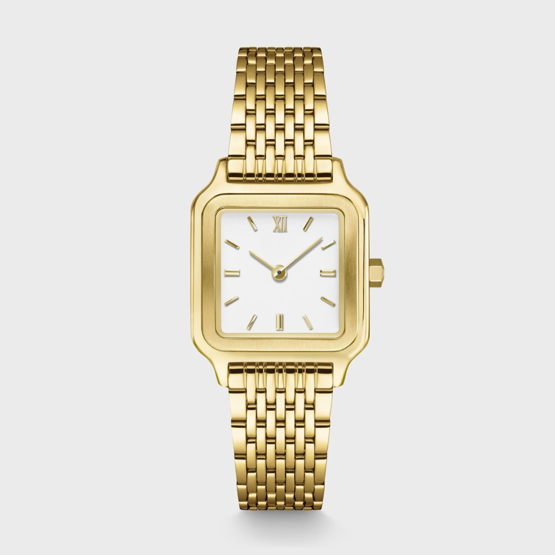 Montre Petite Gracieuse en Acier, Couleur Blanche et Dorée