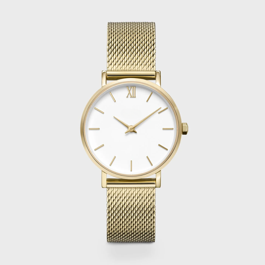Montre Minuit Mesh, Blanc, Couleur Or