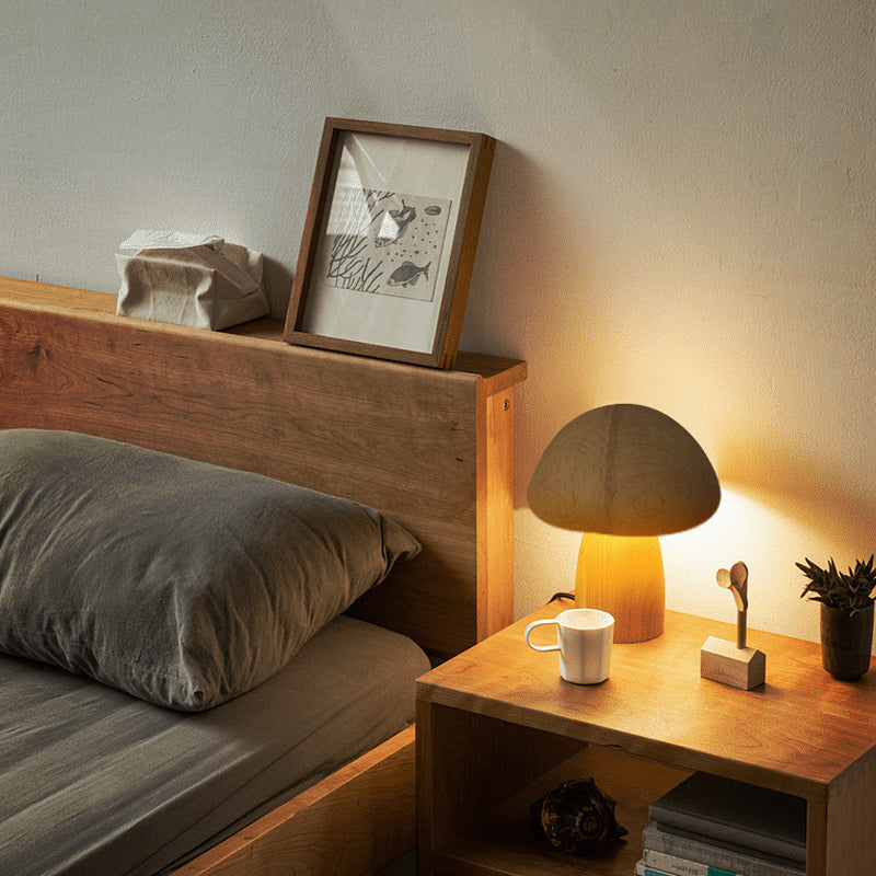 Lampe de Table Champignon en Bois Rechargeable