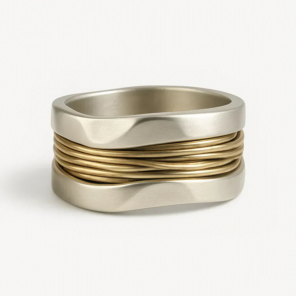 Bague en Argent avec Fils Dorés