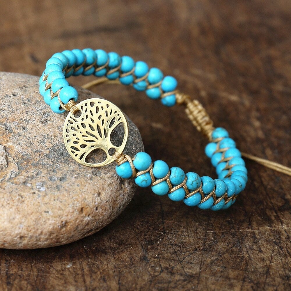 Bracelet Artisanale Arbre de Vie en Pierre Turquoise