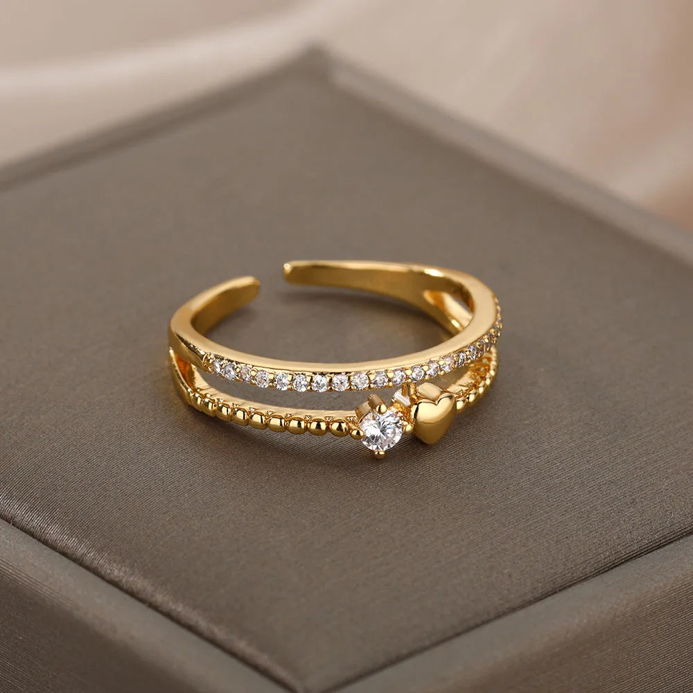 Adjustable Heart & Zirconia Golden Ring
