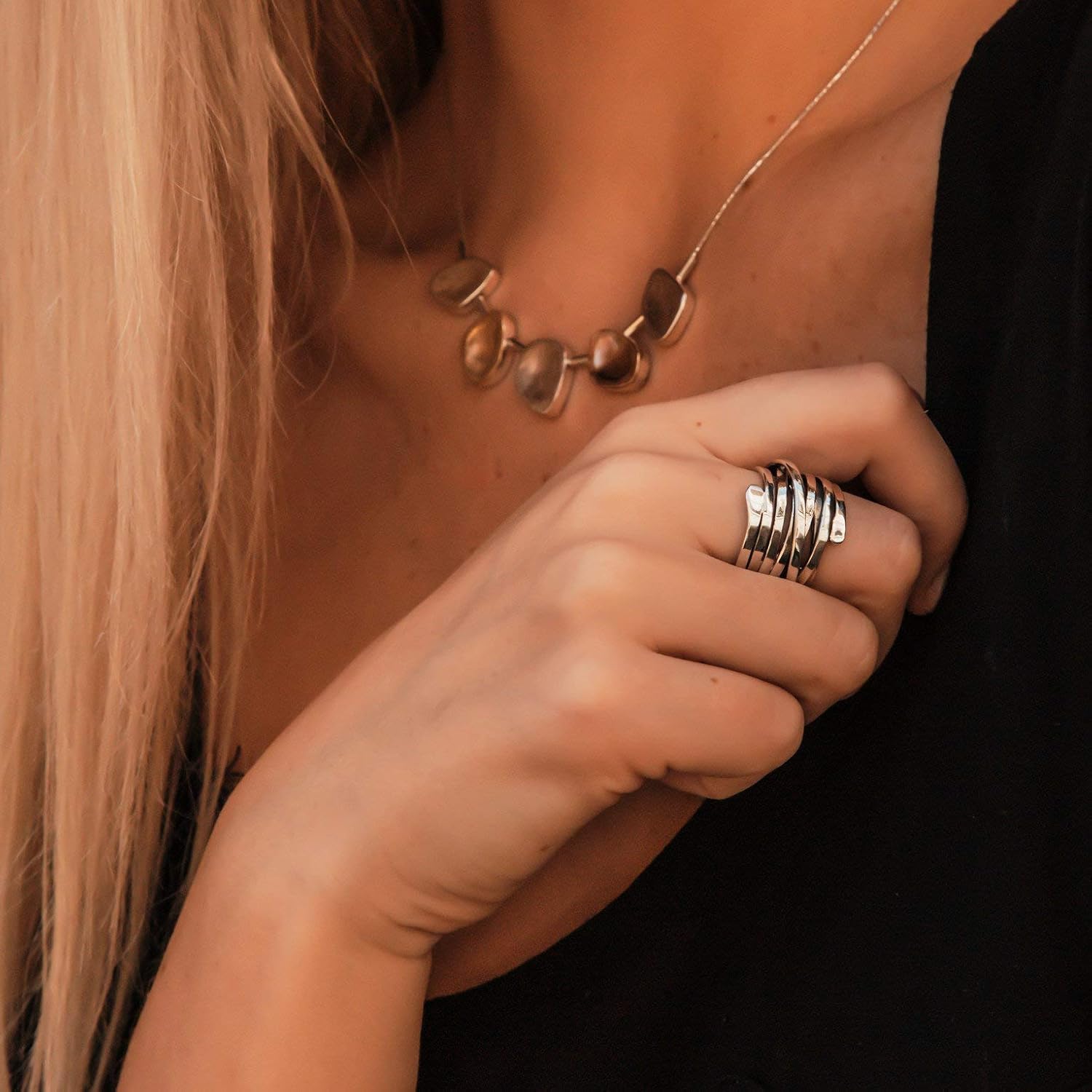 Bliss – Bague vintage en argent superposé, design épais