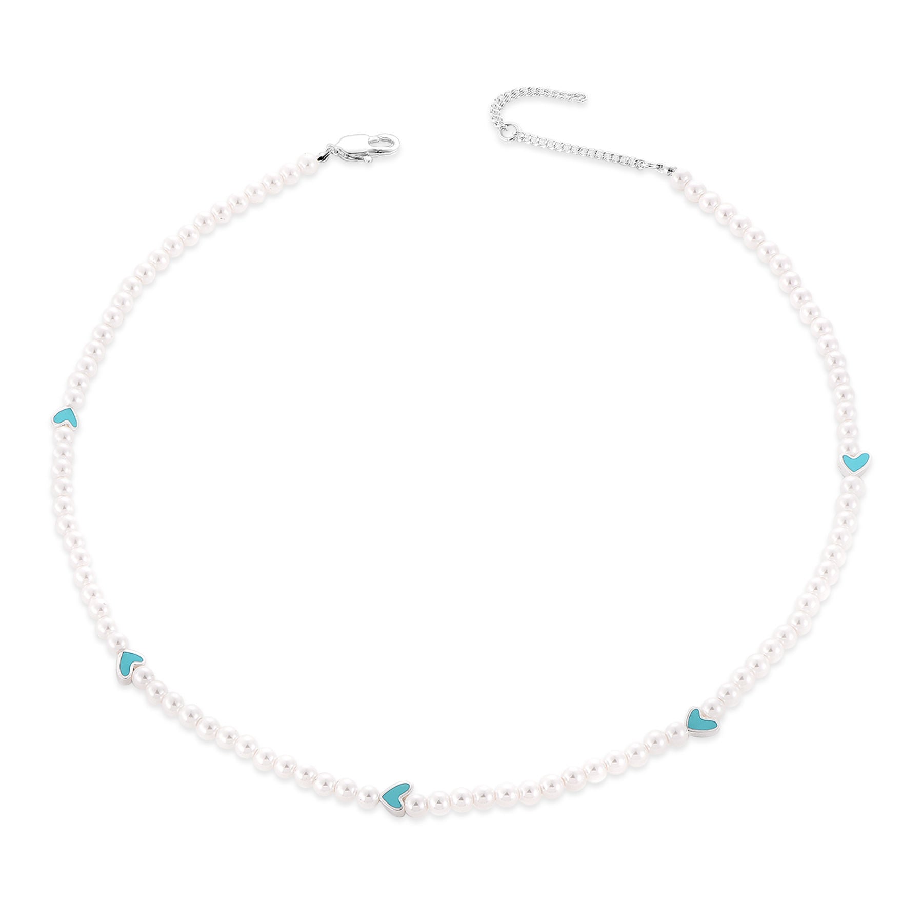 Pearl Choker Necklace with Heart Charms