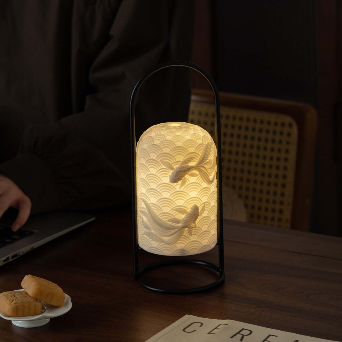 Lampe en Céramique Poisson Rouge – Lampe de Table LED Rechargeable Tactile