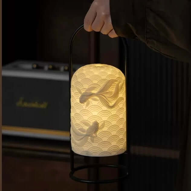 Lampe en Céramique Poisson Rouge – Lampe de Table LED Rechargeable Tactile