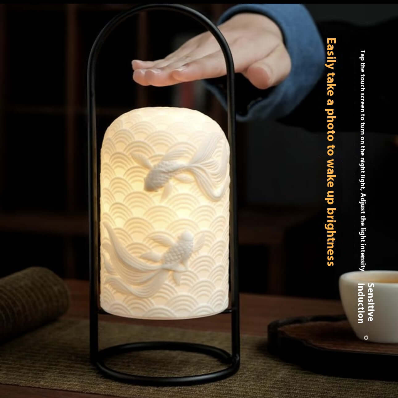 Lampe en Céramique Poisson Rouge – Lampe de Table LED Rechargeable Tactile