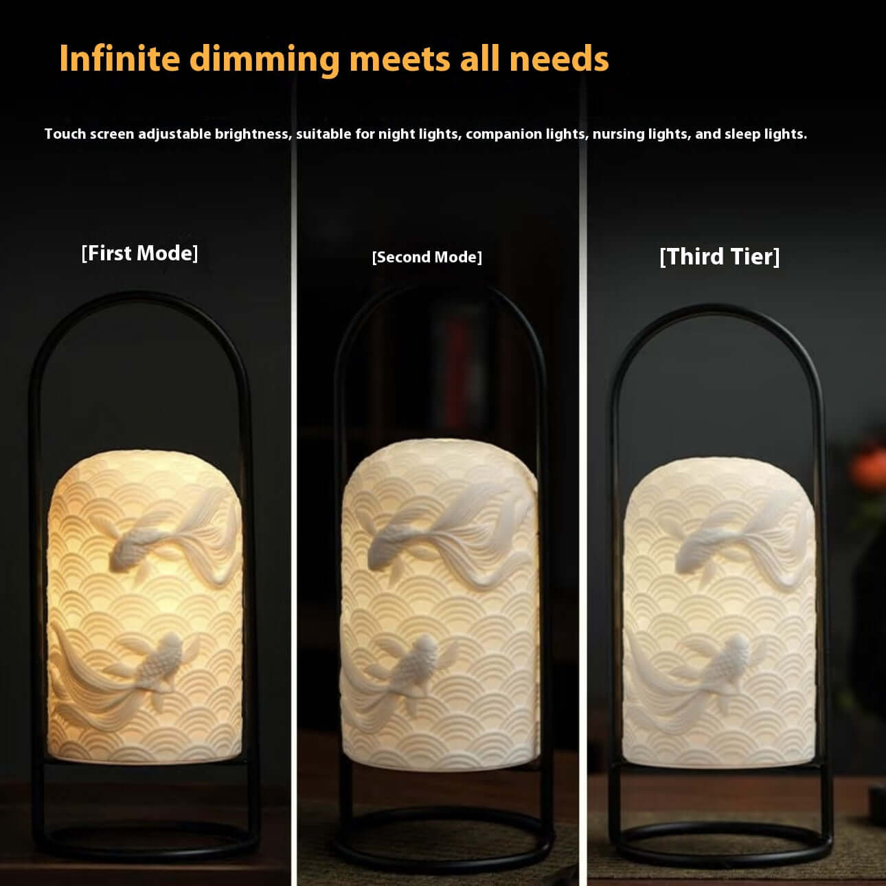 Lampe en Céramique Poisson Rouge – Lampe de Table LED Rechargeable Tactile