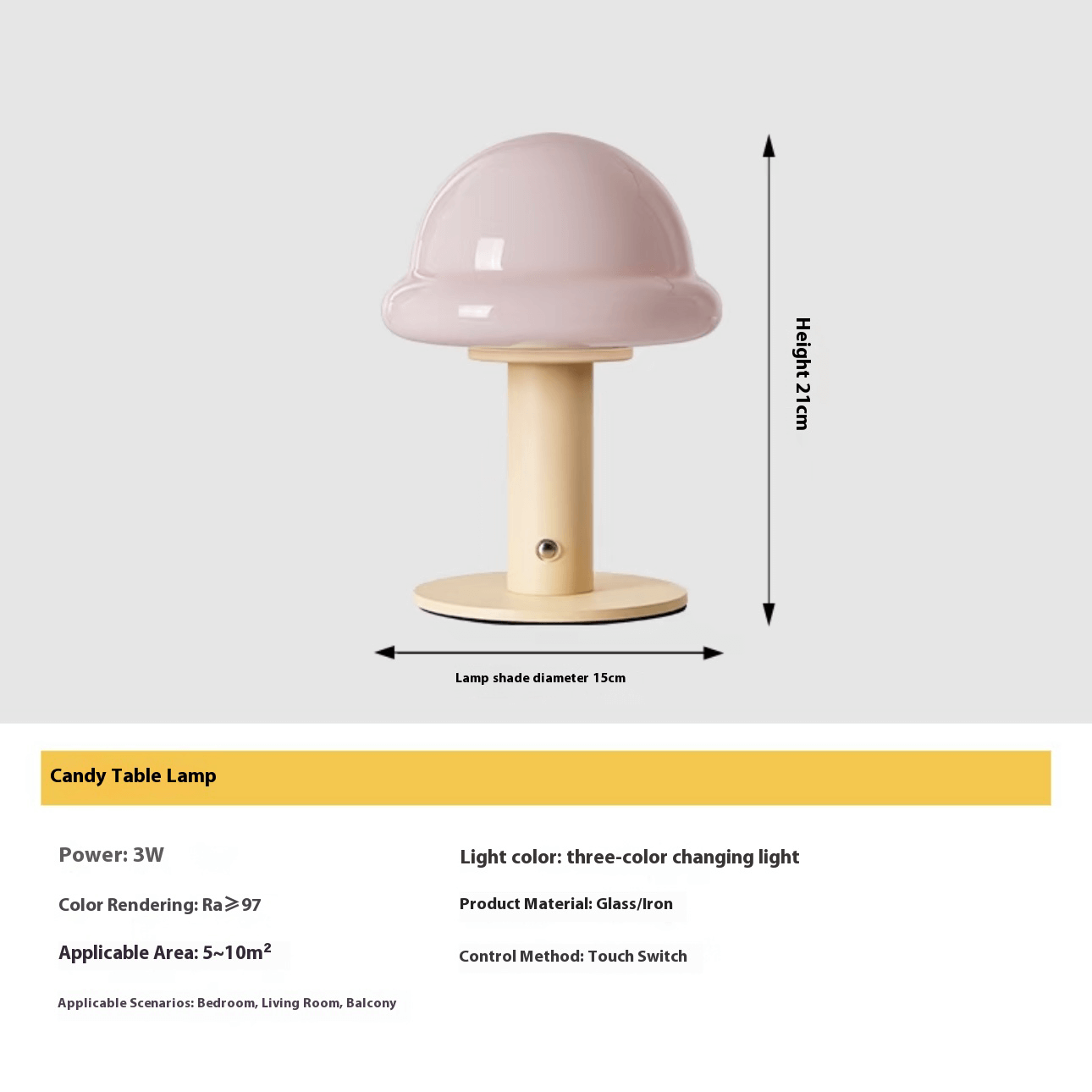 Lampe de Table Candy – LED Tactile, 3 Couleurs, Rechargeable