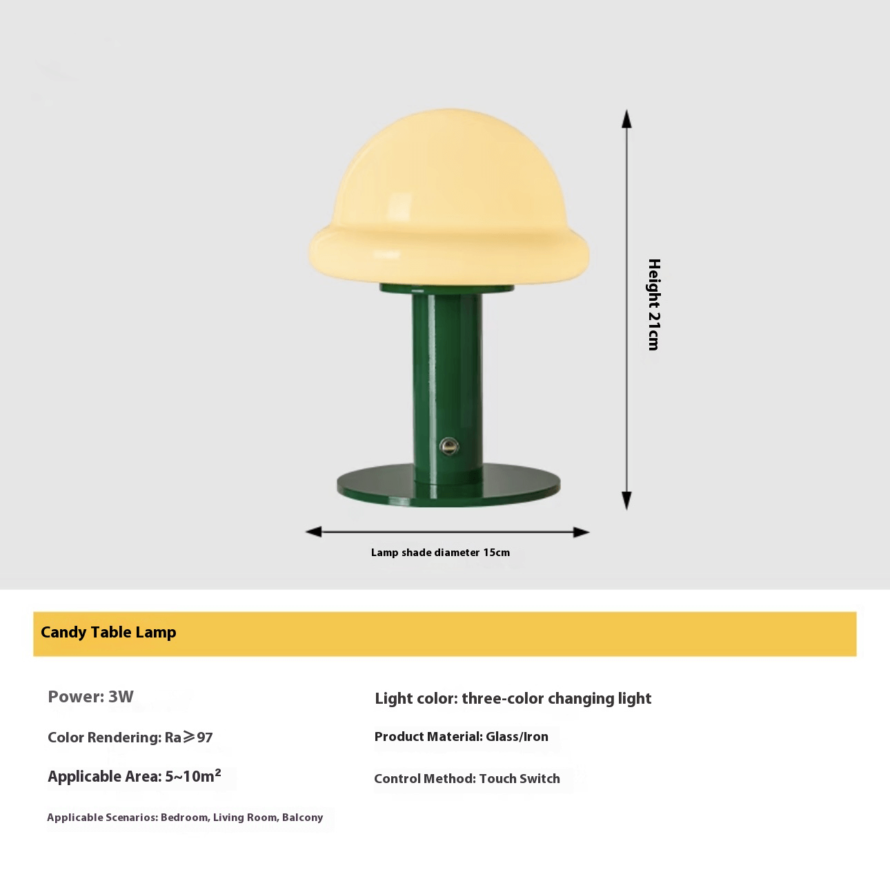 Lampe de Table Candy – LED Tactile, 3 Couleurs, Rechargeable