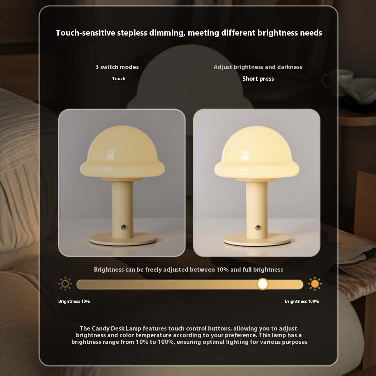 Lampe de Table Candy – LED Tactile, 3 Couleurs, Rechargeable