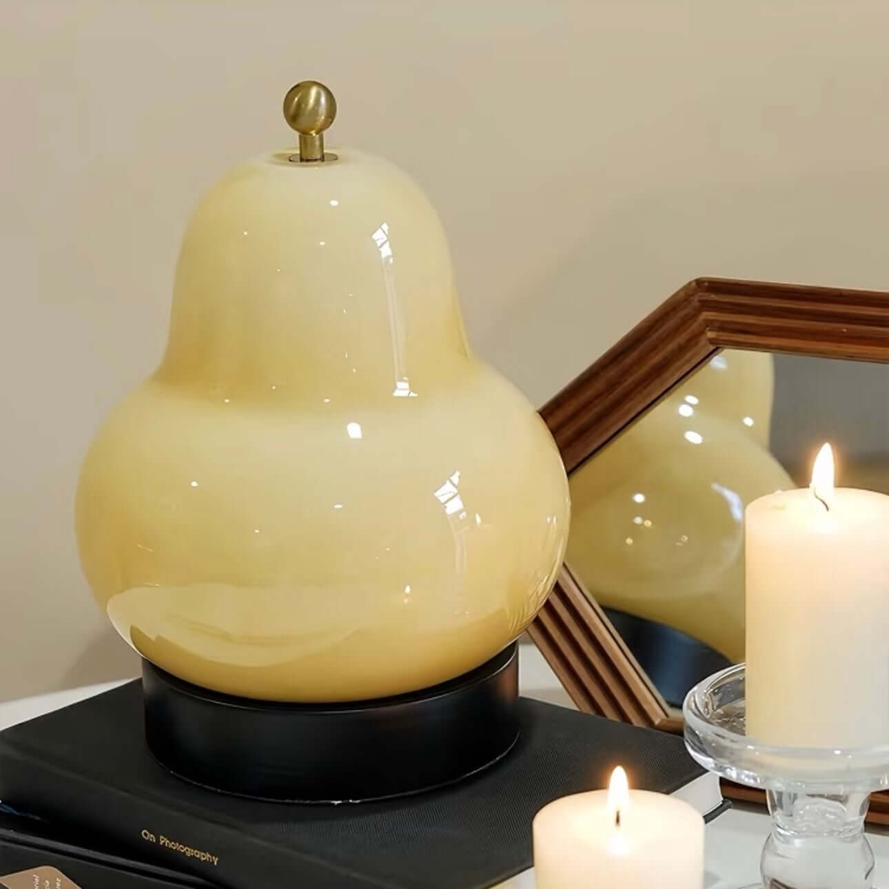 Lampe de Nuit Vintage Poire Française – Lampe de Chevet LED Rechargeable avec Abat-jour en Verre Crème